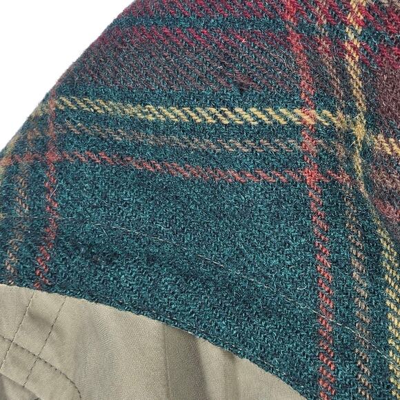 Vintage Polo Ralph Lauren Coat Mens XL Olive Hooded Parka Plaid Wool Cape 90s - Picture 13 of 15